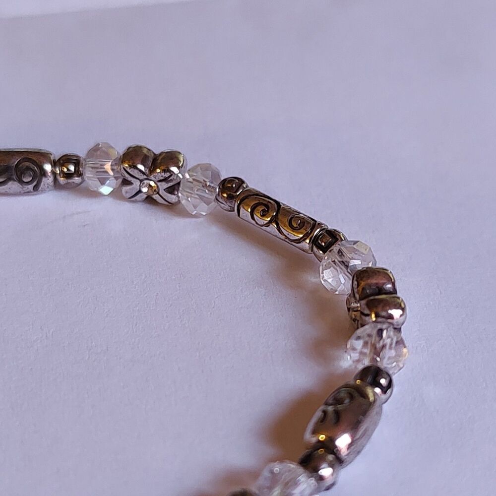 VTG Style Signed Brighton Silver Tone & Iridescent Beaded Swirl 7" - 8" Bracelet - Picture 8 of 8